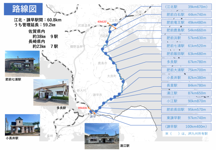 長崎本線江北・諫早間路線図